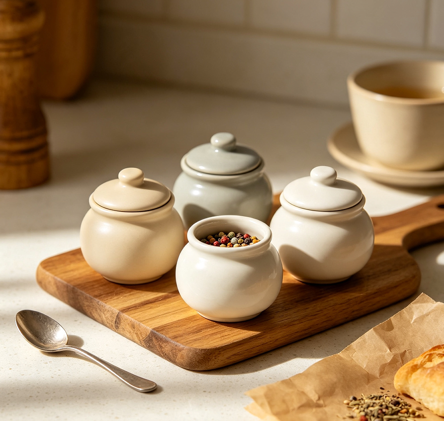 Small Ceramic Spice Jars With Matching Lids