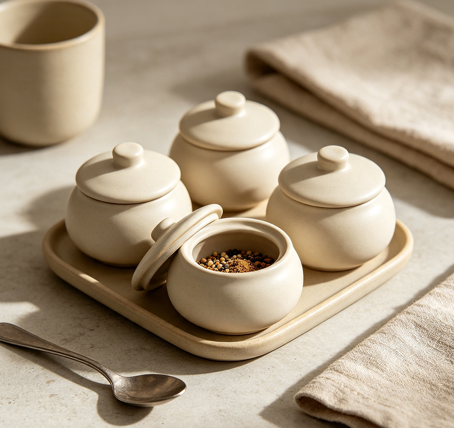 Mini Ceramic Seasoning Pots With Simple Lids